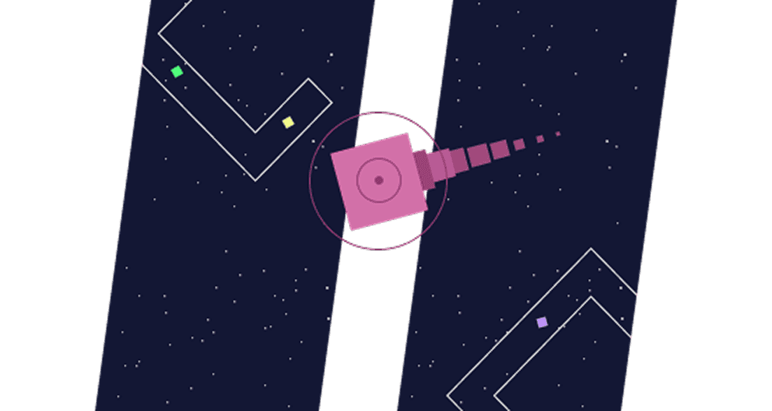 Two game screens showcasing clean, cosmic, and responsive visual style